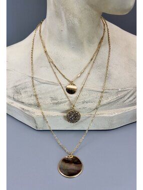 HALOGEN Triple Layered Medallion Pendant Necklace